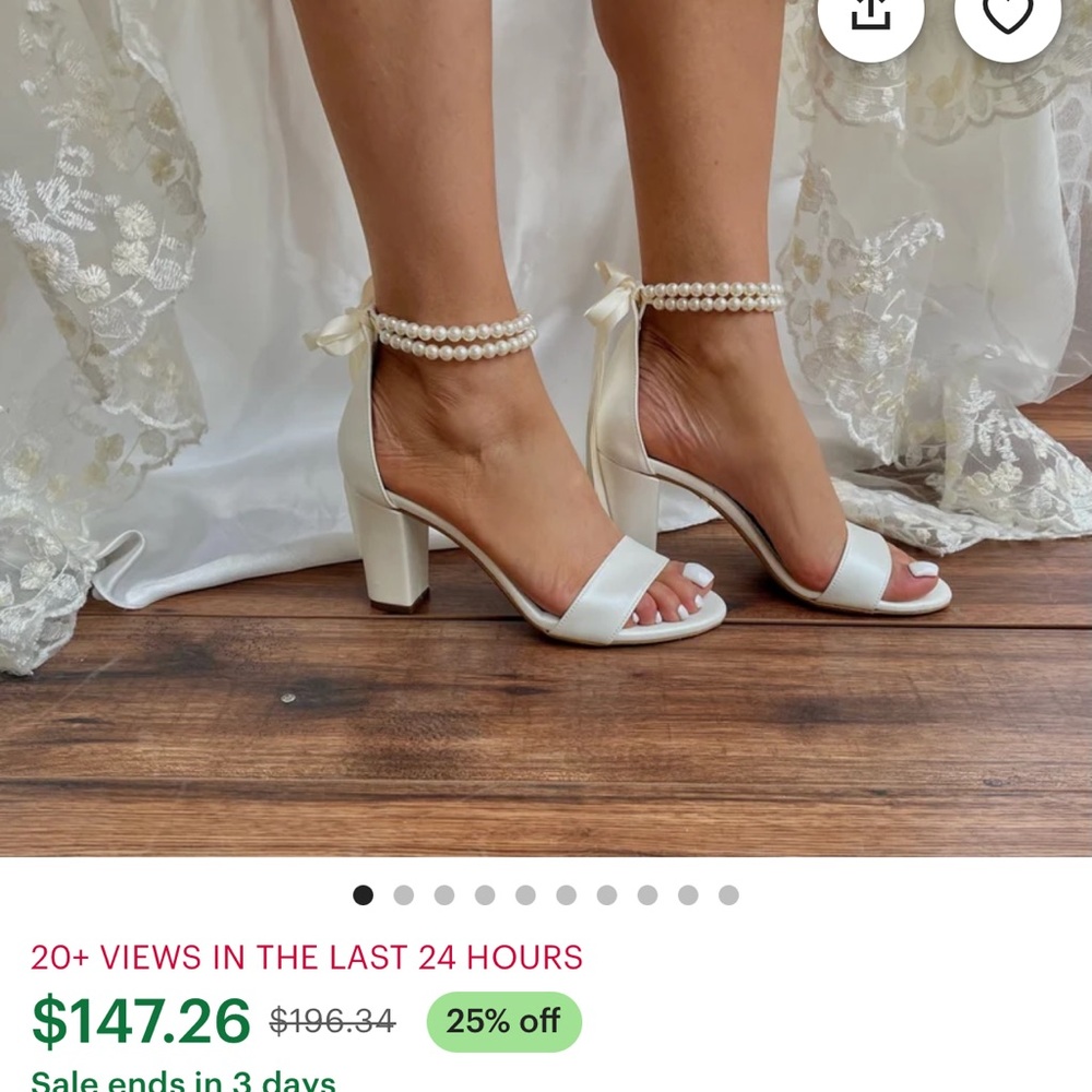 Size 7 white heels with pearl straps
